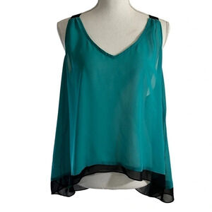 Bisou Bisou Blouse Womens Large Sheer Green Flowy Relaxed Racerback Lightweight